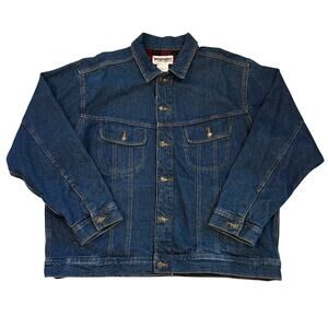 Wrangler Jean Trucker Jacket Mens Sz 2XL Blue Flannel Lined Denim Classic Cowboy
